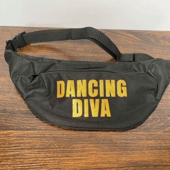 NWOT Dancing Diva Gold Lettering Adjustable Strap Pack Waist Bag Black - Picture 1 of 5